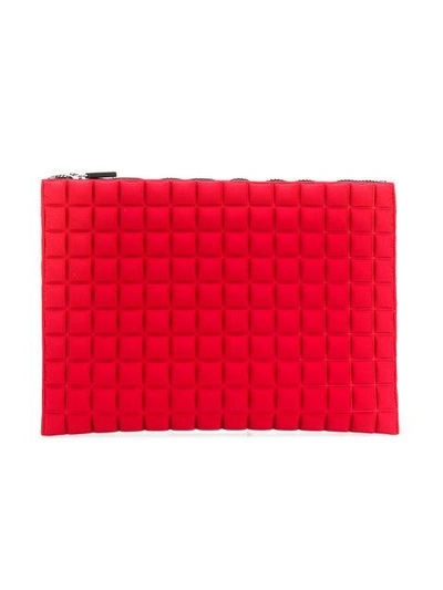 Shop No Ka'oi Extra Large Grid Textured Pouch In Red