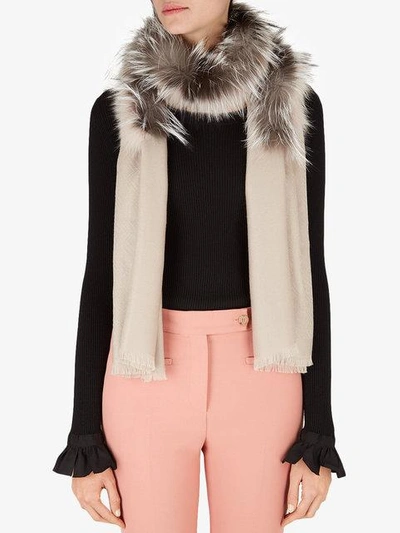 Shop Fendi Frayed Scarf - Neutrals