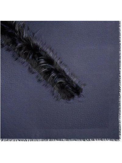 Shop Fendi Touch Of Fur Shawl In Blue