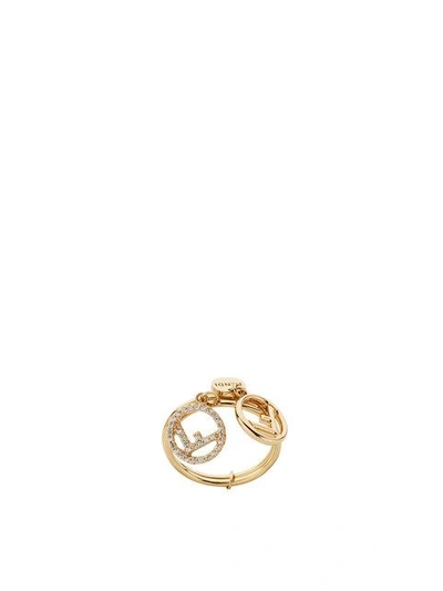 Shop Fendi Double-logo Charm Ring In Metallic