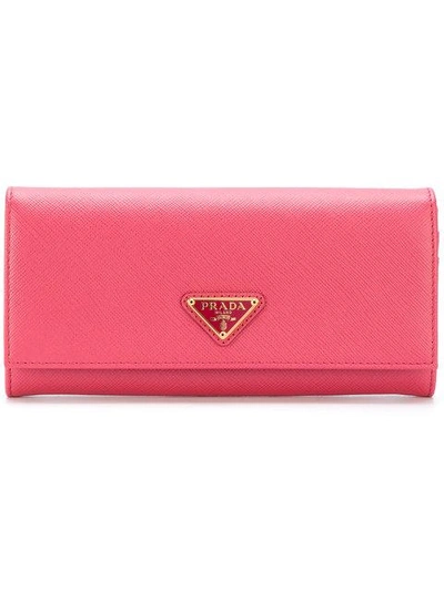 Shop Prada Foldover Continental Wallet - Pink & Purple