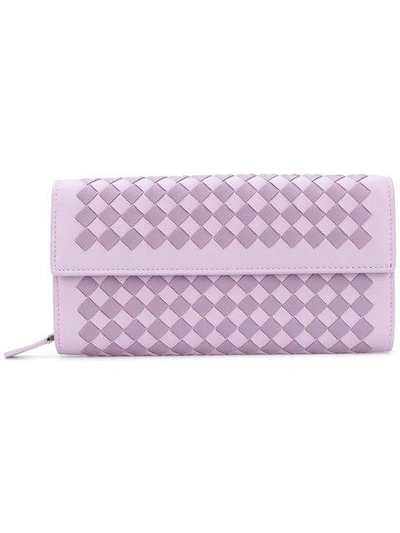 Shop Bottega Veneta Parme Lilac Intrecciato Palio Continental Wallet - Pink & Purple