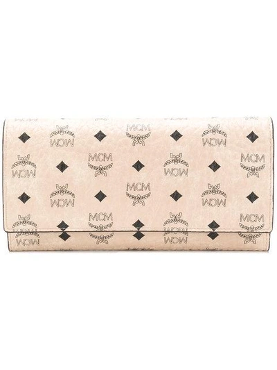 Shop Mcm Visetos Original Three Fold Wallet - Neutrals
