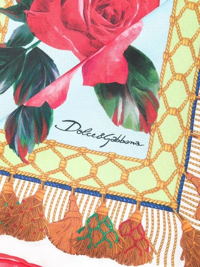 Shop Dolce & Gabbana Tasselled Print Floral Scarf - Multicolour