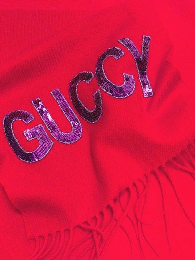 Shop Gucci Red Sequin Guccy Cashmere Silk-blend Scarf