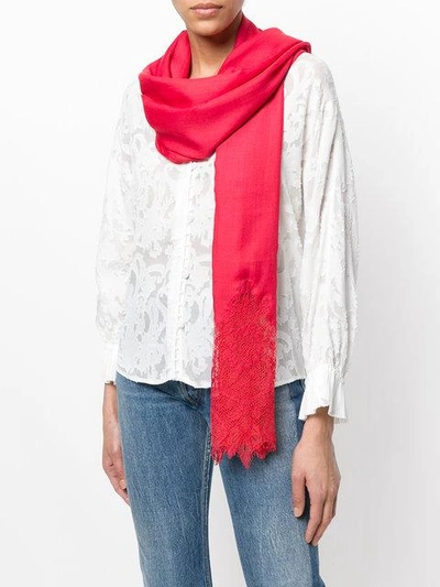 Shop Valentino Lace Trim Scarf - Red