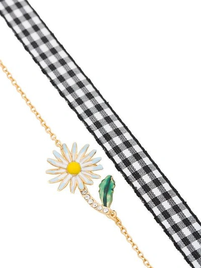 Shop Miu Miu Daisy Charm Gingham Bracelet  In F0012 Cielo