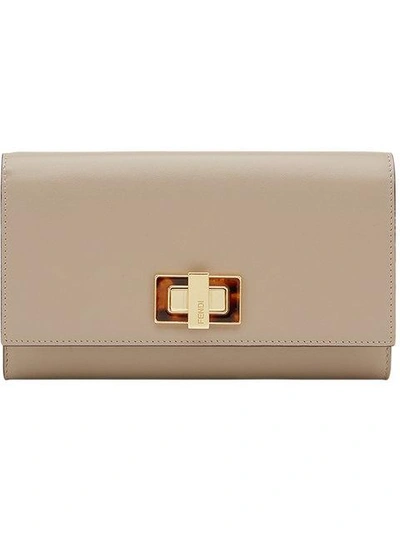 Shop Fendi Turnlock Closure Wallet In Neutrals