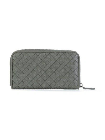 Shop Bottega Veneta Light Gray Intrecciato Nappa Zip Around Wallet In Grey