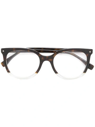 Shop Fendi Eyewear Round Frame Glasses - Brown