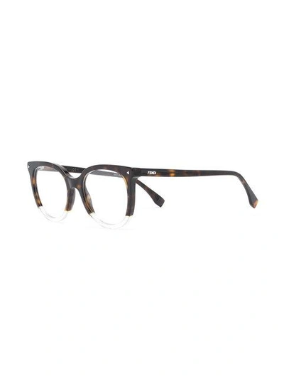 Shop Fendi Eyewear Round Frame Glasses - Brown