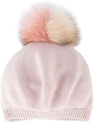 Shop Miu Miu Pink Fur Pom Pom Hat