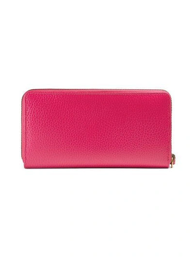 Shop Gucci Leather Zip Around Wallet With Butterfly In Pink & Purple