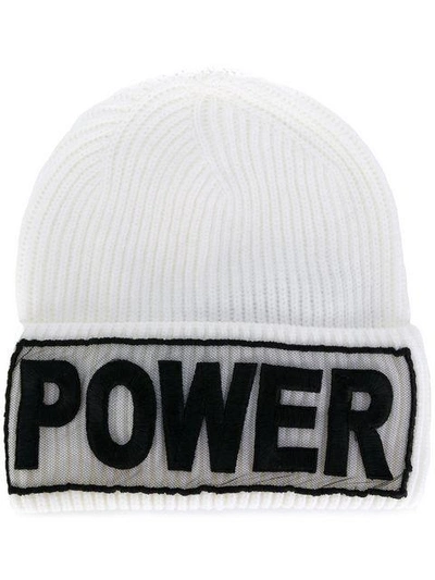 Shop Versace 'power Manifesto' Beanie In White