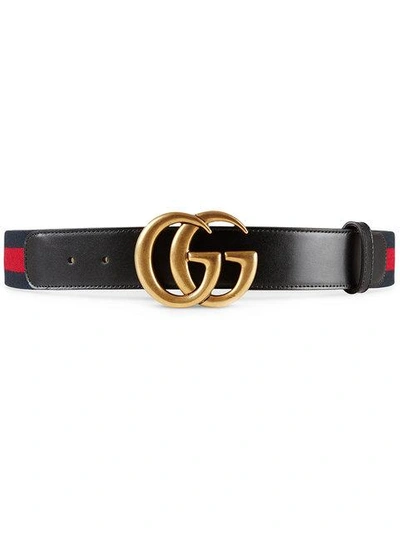Shop Gucci Nylon Web Belt With Double G Buckle In Blue