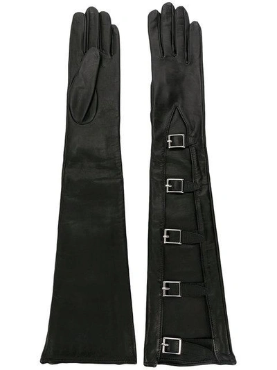 Shop Manokhi Buckled Long Gloves In Black