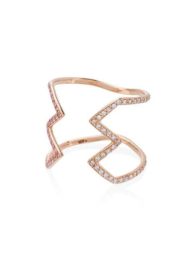 Shop Sabine Getty Rose Gold Open Ziggy Ring With Diamond And Sapphire - Metallic