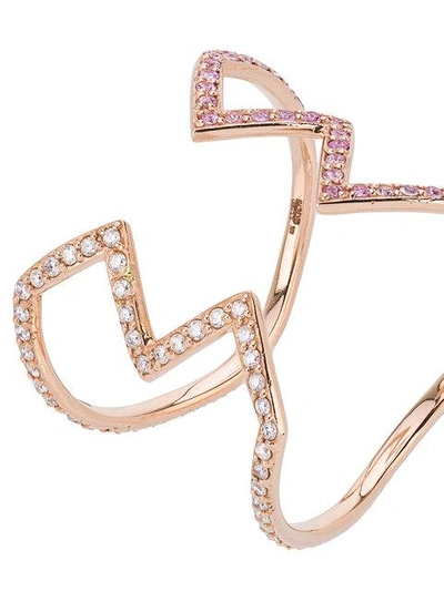 Shop Sabine Getty Rose Gold Open Ziggy Ring With Diamond And Sapphire - Metallic