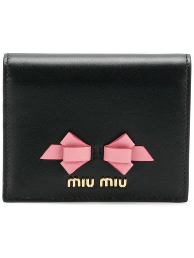 Shop Miu Miu Bow Mini Wallet In Black