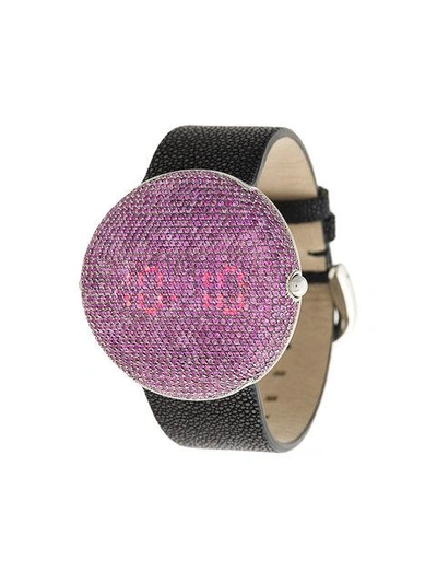 Shop Christian Koban Clou Pink Sapphire Watch In Black