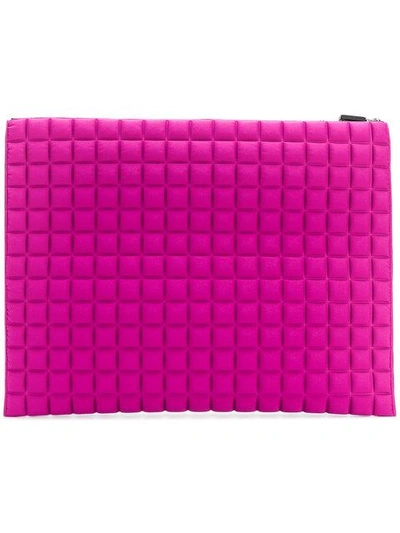 Shop No Ka'oi Large Grid Textured Pouch In Pink