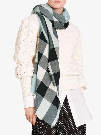 Shop Burberry Cashmere Check Scarf - Blue