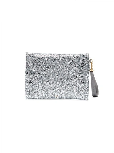 Shop Anya Hindmarch Silver Glitter Eyes Embellished Pouch - Metallic