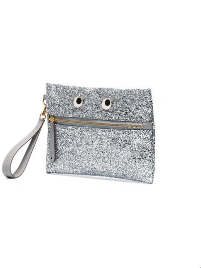 Shop Anya Hindmarch Silver Glitter Eyes Embellished Pouch - Metallic