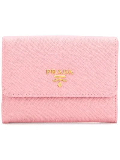 Shop Prada Logo Plaque Wallet - Pink