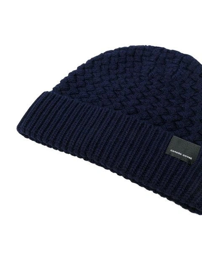 Shop Canada Goose Ribbed Knit Beanie - Blue