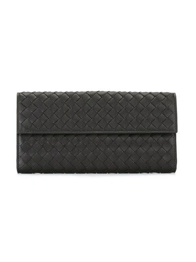 Shop Bottega Veneta Intrecciato Weave Continental Wallet In Black