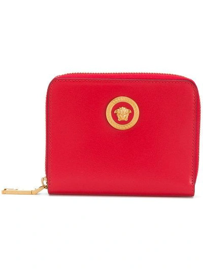Shop Versace All-around Zip Medusa Wallet In Red