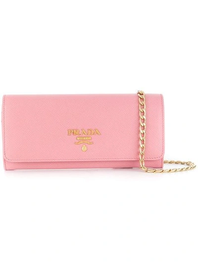 Shop Prada Saffiano Chain Wallet In Pink