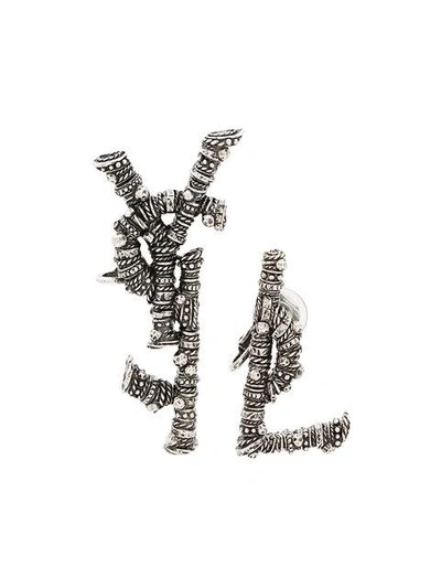 Shop Saint Laurent Ysl Logo Clip Earrings - Metallic