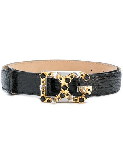 Shop Dolce & Gabbana Embellished Logo Buckle Belt - Black