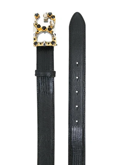 Shop Dolce & Gabbana Embellished Logo Buckle Belt - Black