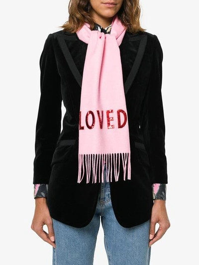Shop Gucci Loved Cashmere Blend Scarf In Pink