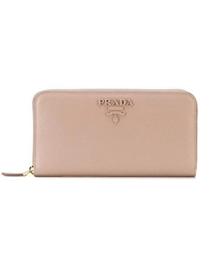Shop Prada Logo Plaque Continental Wallet - Nude & Neutrals