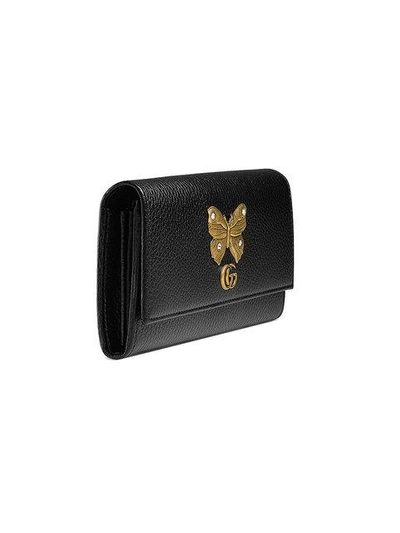 Shop Gucci Brieftasche Mit Rundumreissverschluss Aus Leder Mit Schmetterling In Black