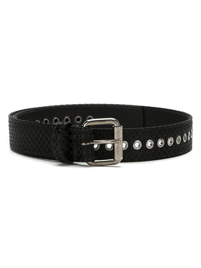 Shop À La Garçonne Checked Leather Belt In Black