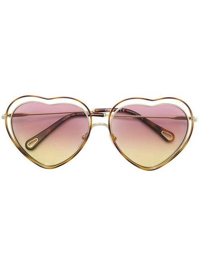 Shop Chloé Heart Shaped Sunglasses In Metallic