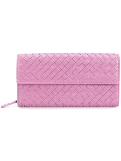 Shop Bottega Veneta Twilight Intrecciato Nappa Continental Wallet - Pink