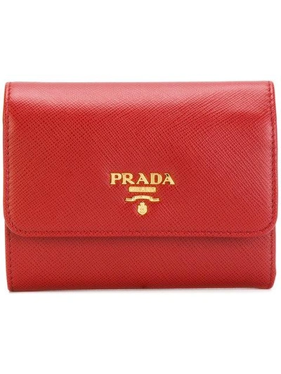 Shop Prada Logo Trifold Wallet In F068z Fuoco