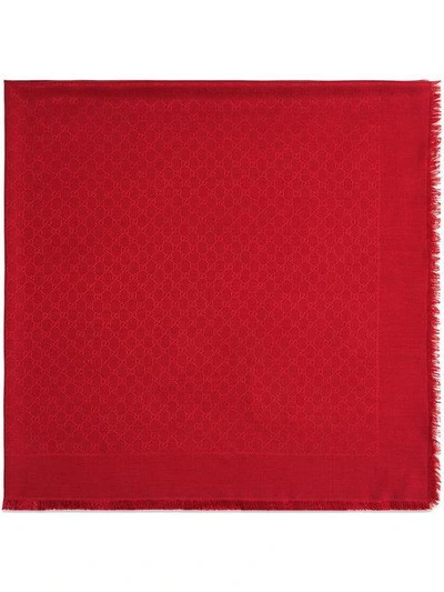 Shop Gucci Silk Wool Gg Jacquard Shawl In Red