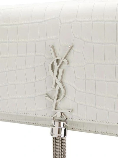 Shop Saint Laurent Crocodile Embossed Kate Monogram Tassel Chain Wallet