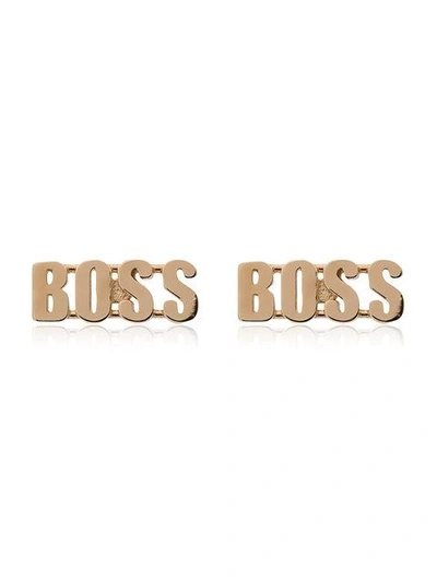 Shop Established 14kt Yellow Gold Boss Stud Earrings In Metallic