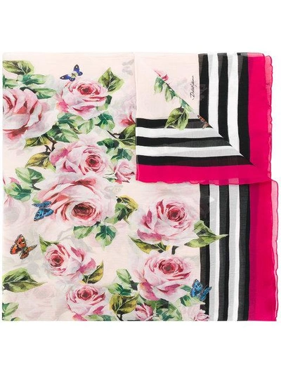 Shop Dolce & Gabbana Floral And Stripe Print Scarf