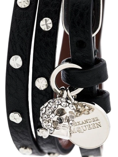Shop Alexander Mcqueen Triple Wrap Studded Skull Bracelet In Black