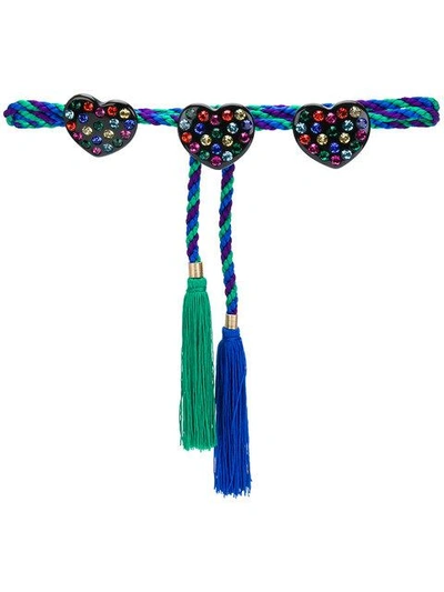Shop Philosophy Di Lorenzo Serafini Heart Embellished Bicolour Rope Belt With Tassels In Blue