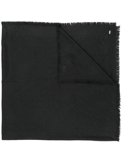 Shop Saint Laurent Fringed Jacquard Scarf In Black